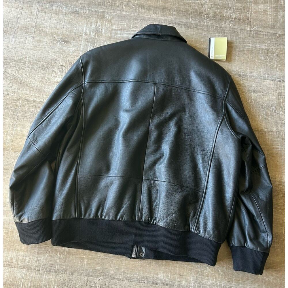 Leather Bomber Jacket Mens L Black Soft Buttery Flight Zip Croft & Barrow - Picture 12 of 15
